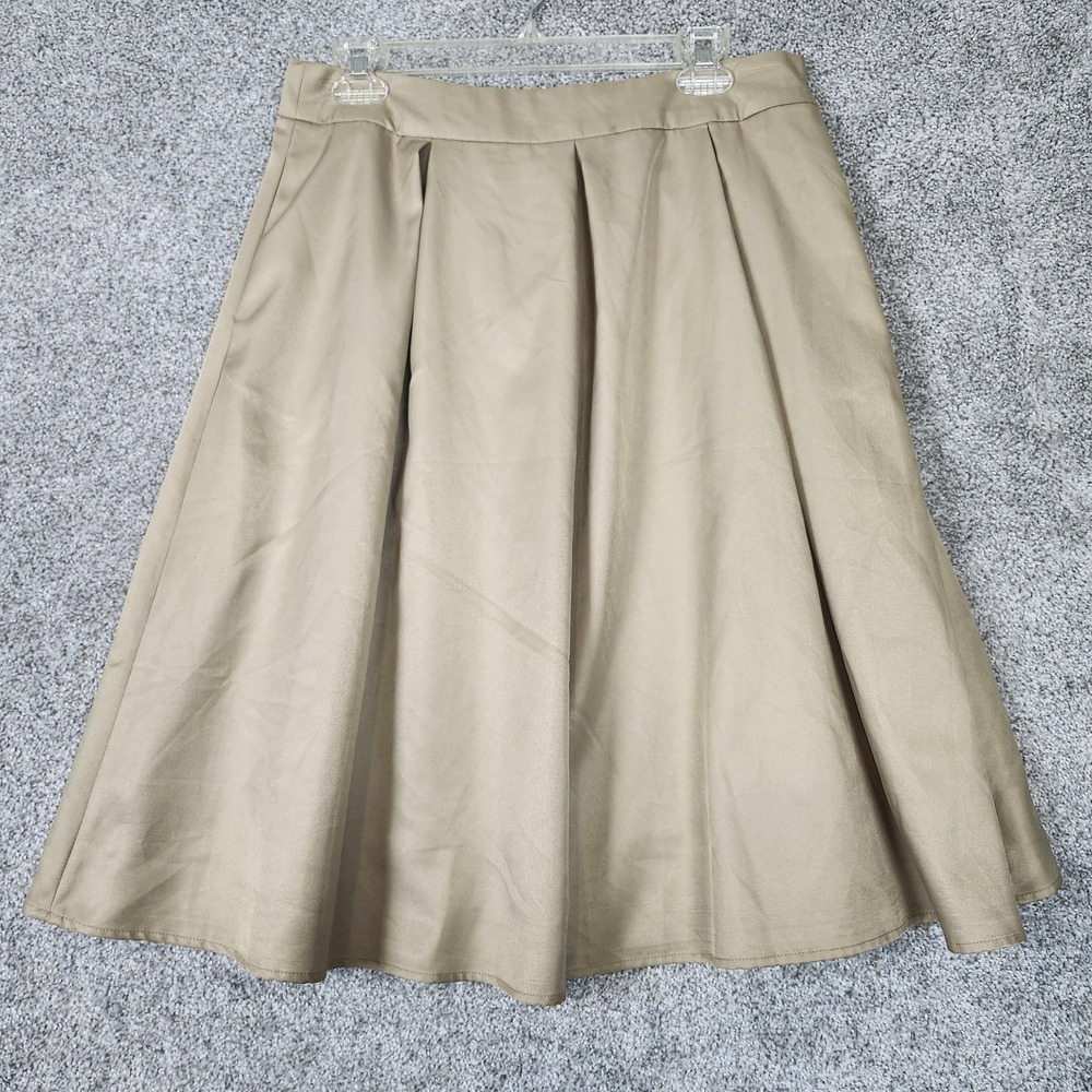 Yige Skirt Womens Size 10 Khaki Beige Pleated A-Line Midi Career Workwear